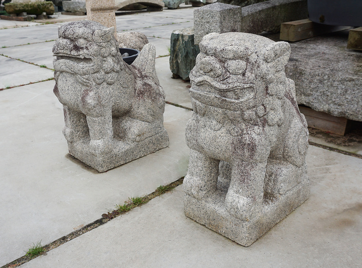 Komainu Pair, Antique Japanese Shishi Lion-Dog Statues - YO07010170