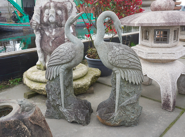 Buy Niwatsuru, Set of Two Japanese Stone Crane Statues for sale - YO07010175