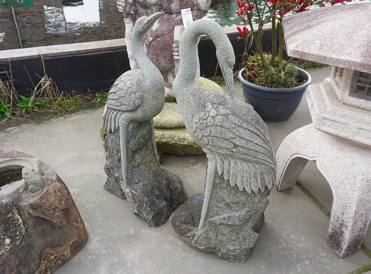 Niwatsuru, Set of Two Japanese Stone Crane Statues - YO07010175