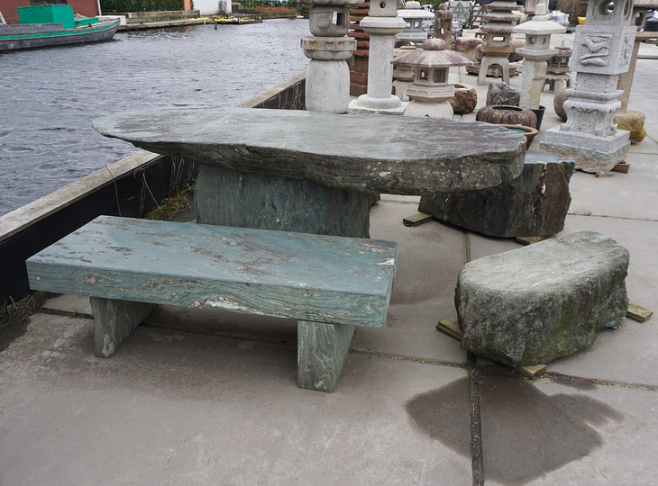Buy Shikoku Stone Table Set, Japanese Stone Garden Table Set for sale - YO07010174