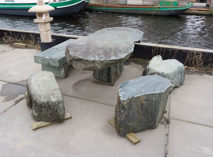 Shikoku Stone Table Set, Japanese Stone Garden Table Set - YO07010174