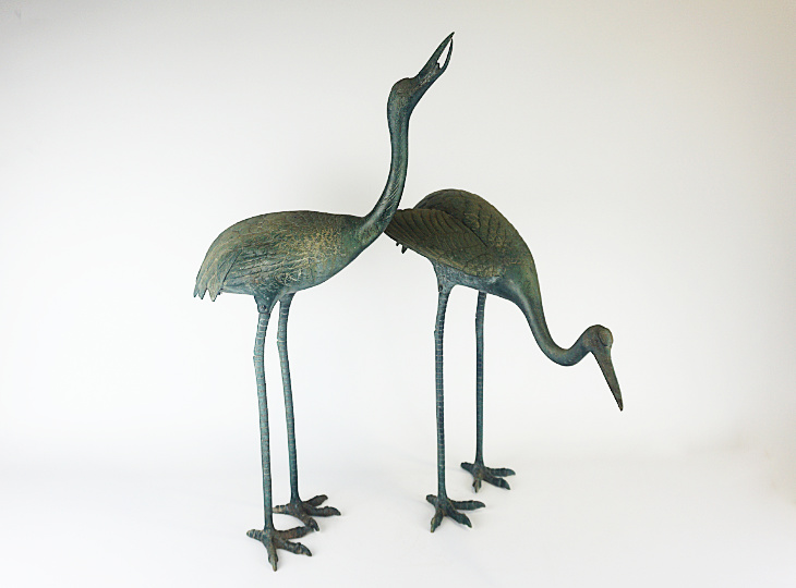 Bronze Tsuru Crane Bird Statues, Set of Two - YO23010094