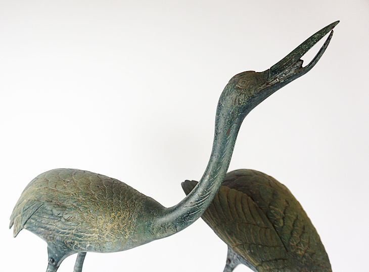 Bronze Tsuru Crane Bird Statues, Set of Two - YO23010094