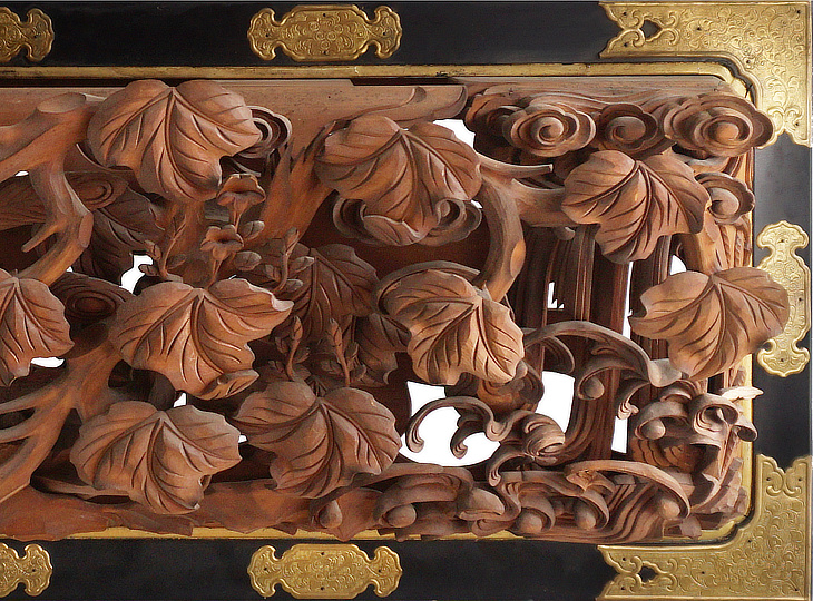 Ranma Fushichō, Antique Japanese Wood Carving Panel - YO23010128