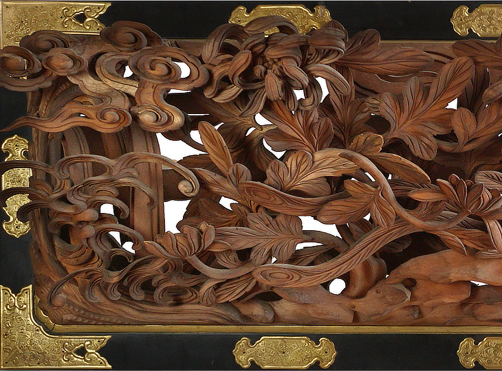 Ranma Suzaku, Antique Japanese Wood Carving Panel - YO23010130