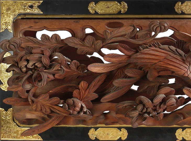 Ranma Suzaku, Antique Japanese Wood Carving Panel - YO23010131