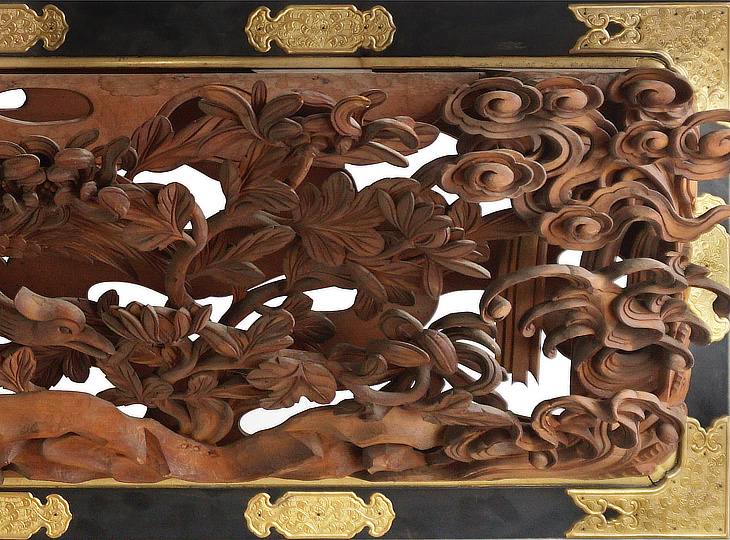 Ranma Suzaku, Antique Japanese Wood Carving Panel - YO23010131