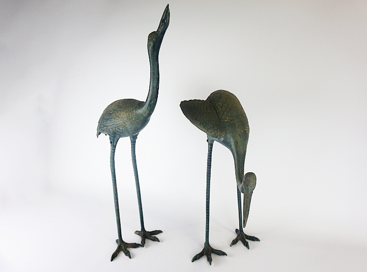 Bronzen Tsuru Kraanvogel Beelden, Set van Twee - YO23010094