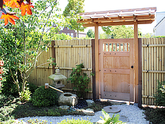 Japanese Entrance Garden Landscape and Wooden Gate Architecture