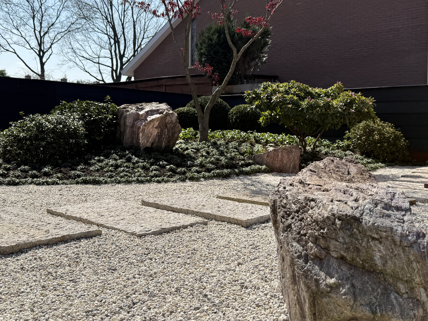 Japanese Roji Tea Garden featuring gravel and authentic stones and rocks