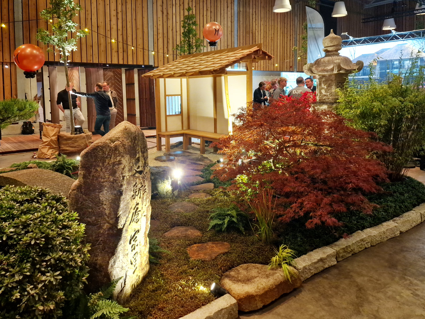 Japanese Garden Exhibition Stepping Stone Path Koshikake Maple Lantern